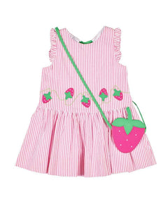 Seersucker Dress with Strawberries & Purse