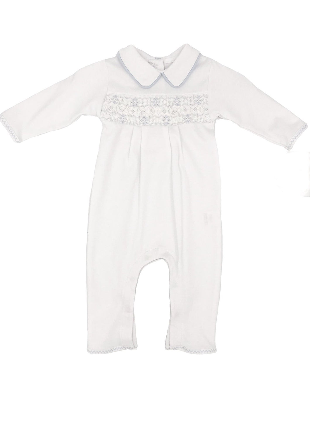 Lia & Luca's Classic Smocked Collared Blue Footie