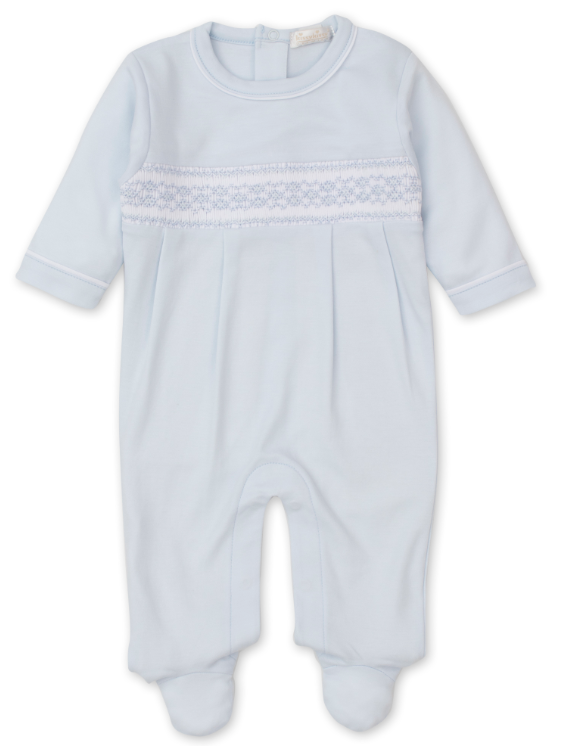 CLB Summer 23 Footie With Embellished Smocking - Light Blue