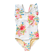 Load image into Gallery viewer, Blue Stripe Floral Liv Bow Swimsuit
