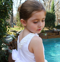 Load image into Gallery viewer, White Faux Silk Dress With Flower Trim
