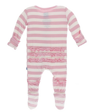 Load image into Gallery viewer, Lotus Stripe Ruffle Footie With Zipper
