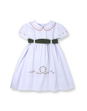 Load image into Gallery viewer, White Patty Dress With Green Velvet Sash
