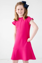 Load image into Gallery viewer, Magenta Techno Knit Dress With Ruffles
