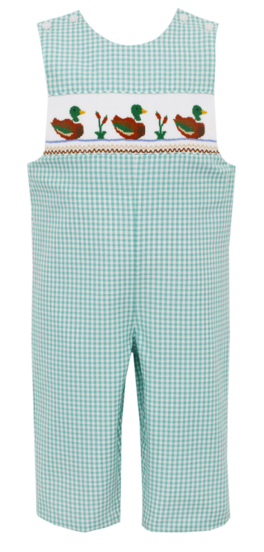 Green Gingham Longall With Mallard Duck Smocking