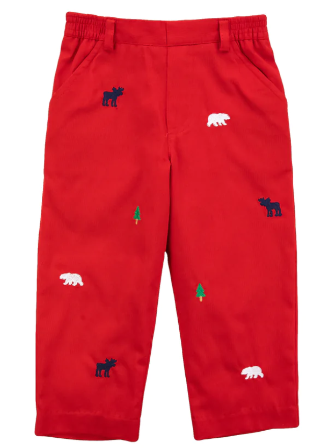 Moose Embroidered Brushed Fineline Fake Fly Pants