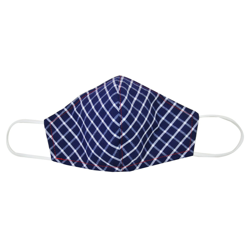 Navy And White Plaid Face Mask