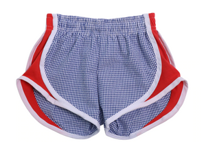 Navy Check Shorts With Orange Sides