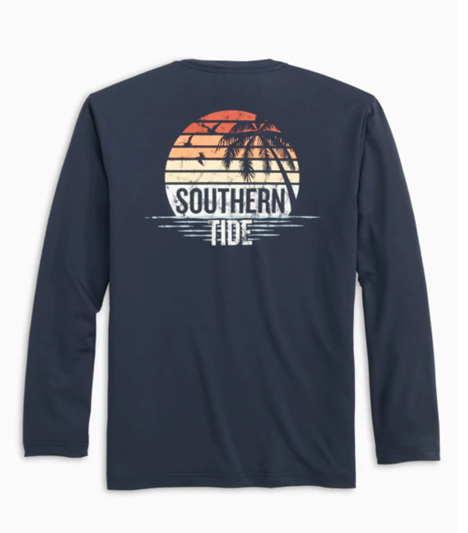 True Navy Long Sleeve Circle Sunset Performance Tee