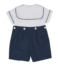 Load image into Gallery viewer, Navy Pique Button On Shortall
