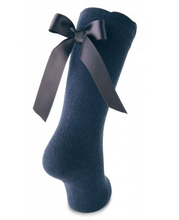 Load image into Gallery viewer, Cotton Knee High Socks With Bow In Back - Navy
