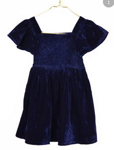 Navy Velvet Smocked Dress