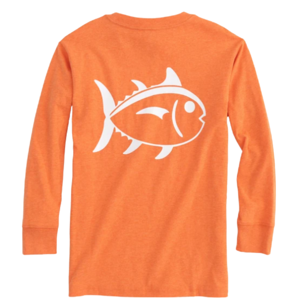 Papaya Orange Long Sleeve Heather Outline Skipjack T-Shirt