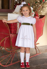 Load image into Gallery viewer, White Patty Dress With Green Velvet Sash
