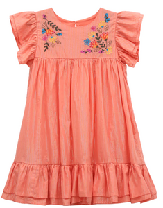 Peach Multi Flower Embroidered Dress