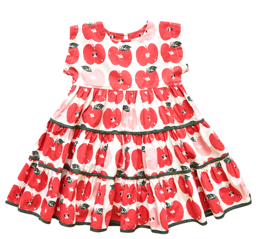 Girls Peachy Dress - Apple Stamp