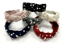 Load image into Gallery viewer, Crystalized Velvet Pearl Stud Knot Headband
