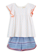 Load image into Gallery viewer, Dobby Dot Off White Ruffle Sleeve Top
