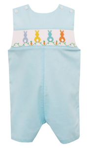 Soft Aqua Short Jon Jon With Cottontails Smocking And Shirt