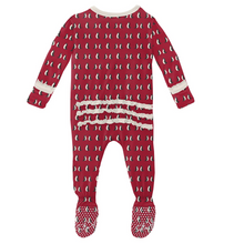 Load image into Gallery viewer, Crimson Penguins Muffin Ruffle Zipper Footie
