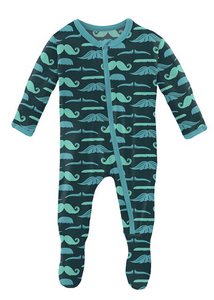 Pine Moustaches Footie With Zipper