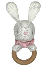 Load image into Gallery viewer, Bunny Crochet Woodring Rattle
