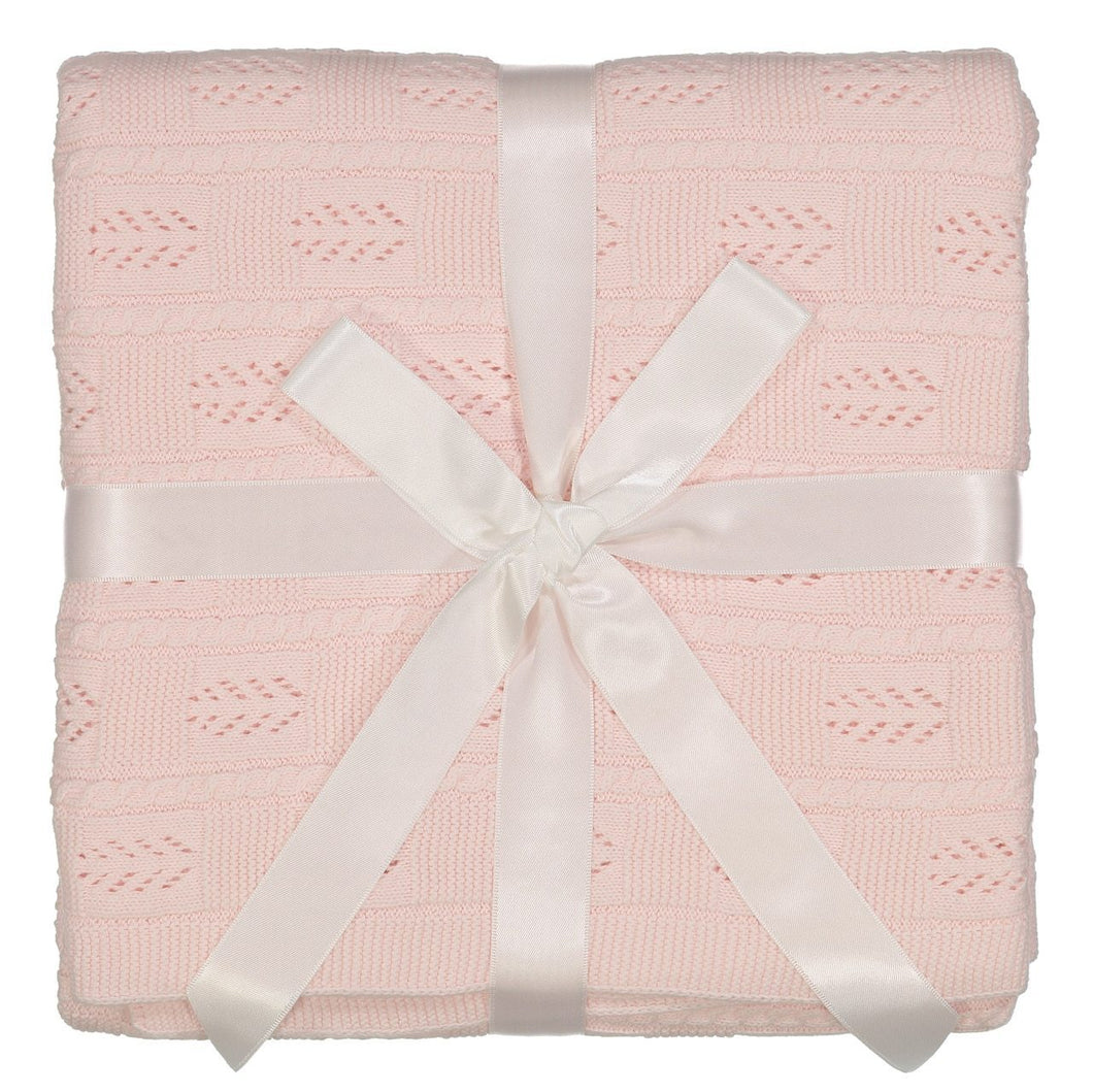 Cable Pointelle Blanket - Pink