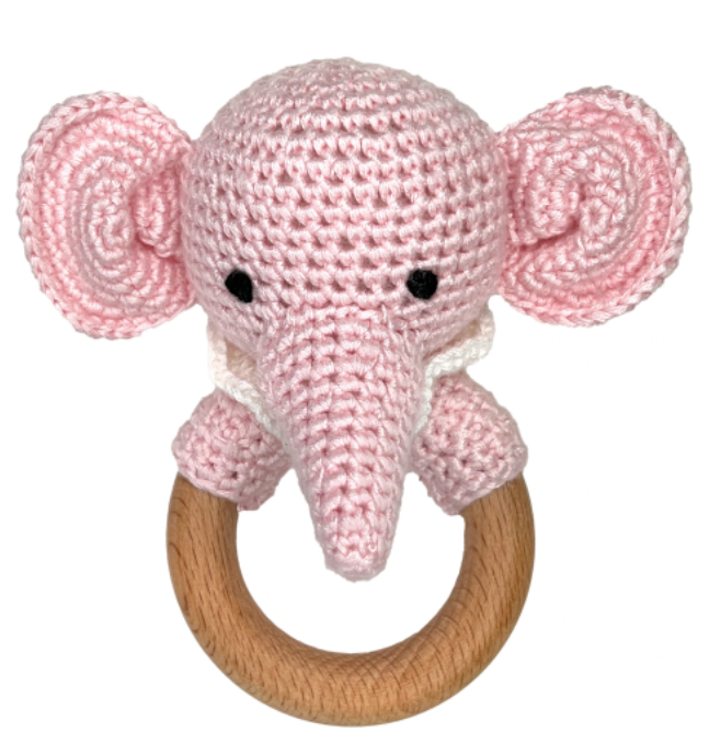 Elephant Crochet Wood Ring Rattle