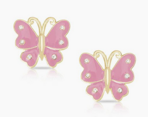 Butterfly Stud Earrings With Crystals - Assorted