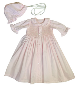 Royal Smocked Day Gown With Bonnet - Pink