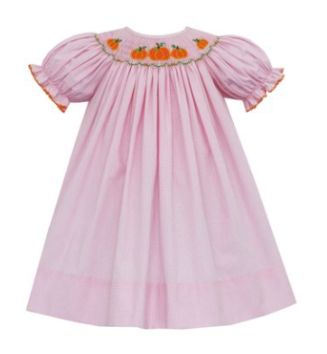 Pink Check Bishop With Pumpkin Smocking