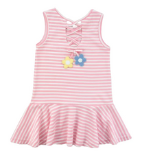 Load image into Gallery viewer, Pink Stripe Dress With Flowers
