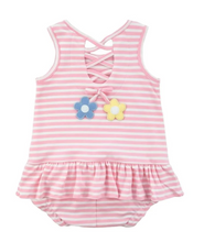 Load image into Gallery viewer, Pink Stripe Romper With Flowers
