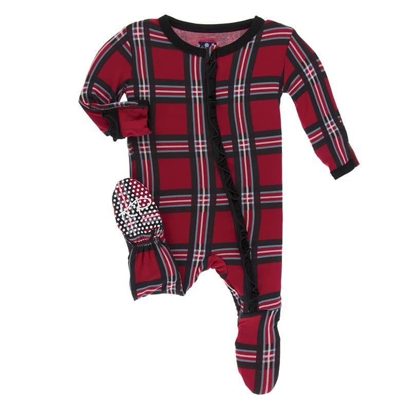 Plaid Muffin Ruffle Footie with Zipper