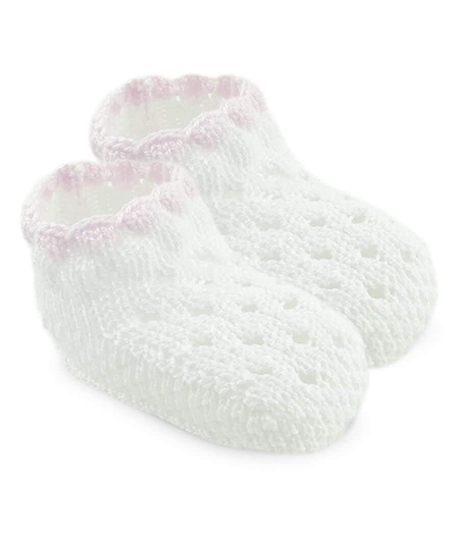 Pointelle Bubble Bootie With Pink Trim
