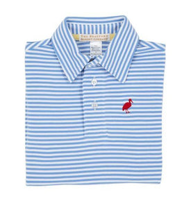 Prim & Proper Polo - Barbados Blue Micro Stripe With Richmond Red Stork