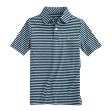 Load image into Gallery viewer, Heather Aged Denim Ryder Greer Stripe Performance Polo
