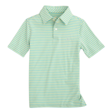 Load image into Gallery viewer, Heather Rain Water Ryder Greer Stripe Performance Polo
