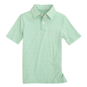 Heather Rain Water Ryder Greer Stripe Performance Polo