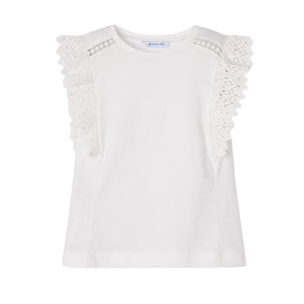 White Lace Sleeve T-Shirt