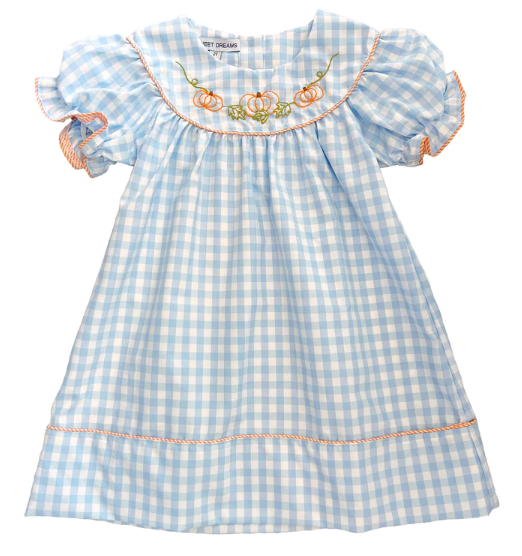 Blue Gingham Pumpkin Embroidered Dress – Belles & Beaux®