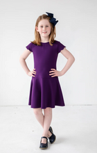 Load image into Gallery viewer, Purple Crepe Scuba Dress With Scallop Sleeves
