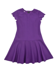 Load image into Gallery viewer, Purple Crepe Scuba Dress With Scallop Sleeves
