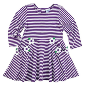 Purple Stripe Knit Dress With Flowers