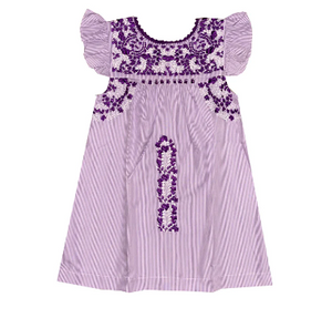 Purple Stripe Flutter Sleeve Dress