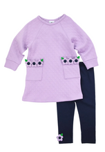 Load image into Gallery viewer, Purple Jacquard Knit Dress With Flowers And leggings
