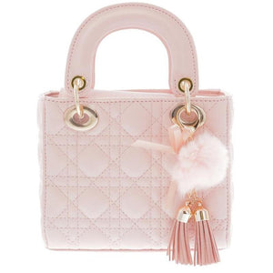 Pink Quilted Cross Body Bag With Fur Ball