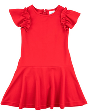 Load image into Gallery viewer, Red Crepe Scuba Dress With Ruffle Sleeve
