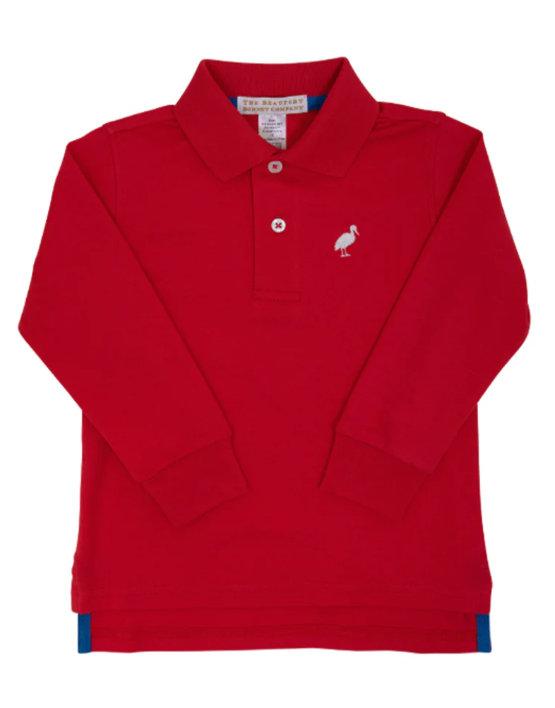 Prim & Proper Long Sleeve Pima Polo - Richmond Red With Worth Ave White