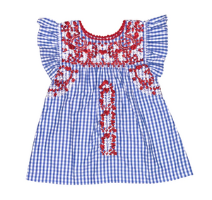 Red, White And Blue Flutter Sleeve Dress